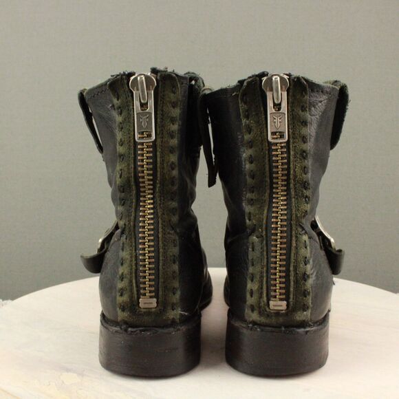 Frye Veronica Boots Womens 9.5B Black Leather Moto Biker Bootie Back Zip Buckles - Picture 6 of 10